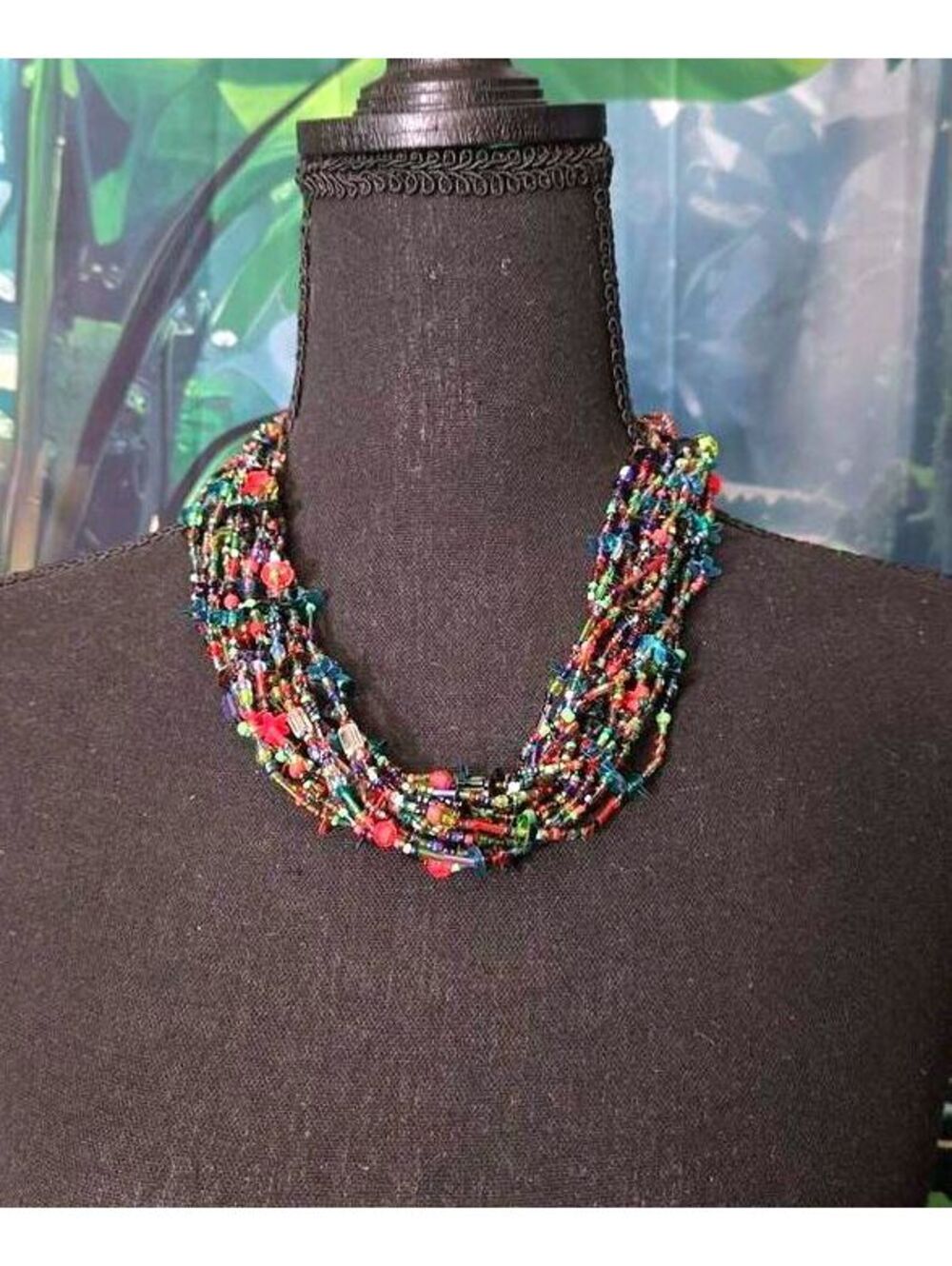 GLOWER Multistrand Handmade Seed Bead Statement Necklace